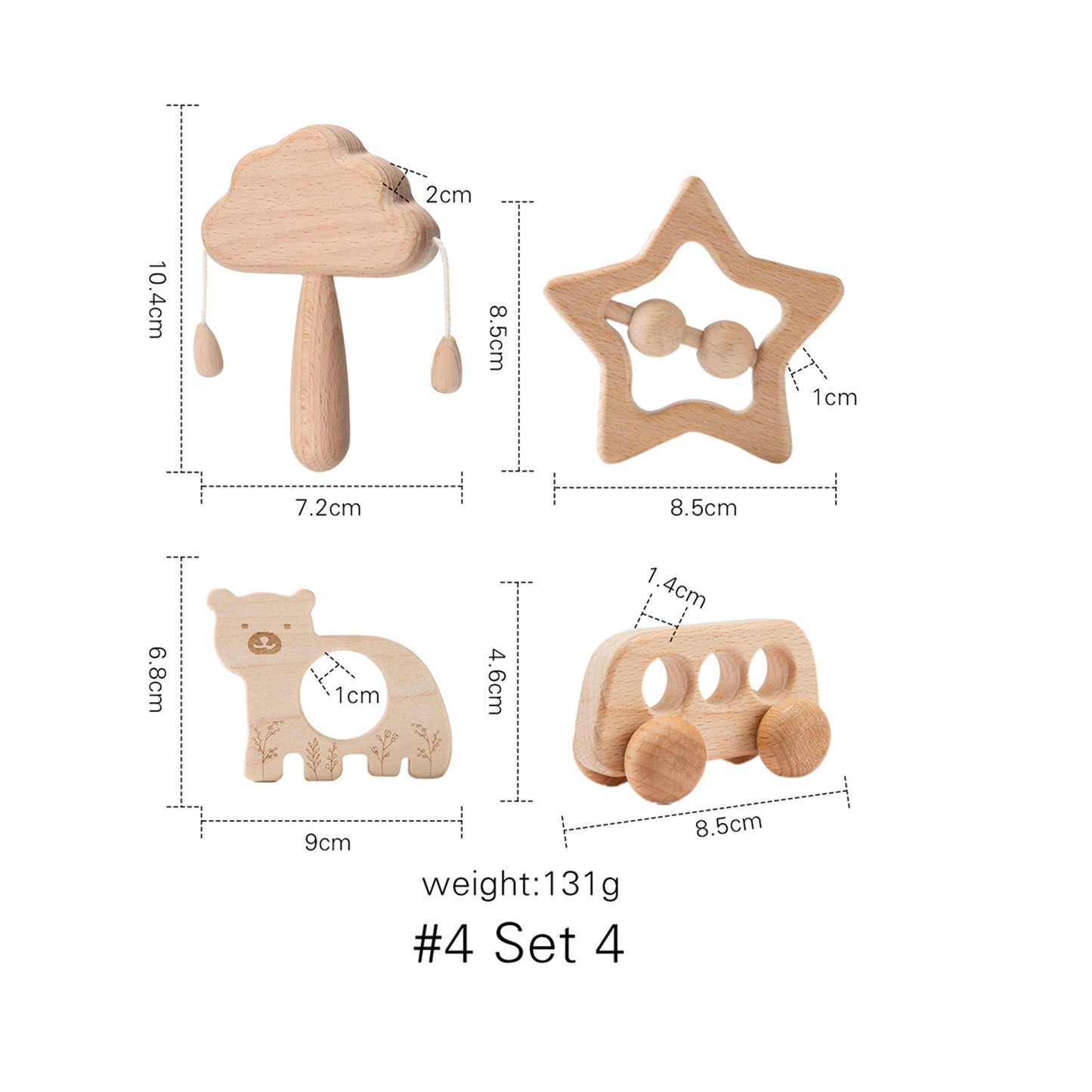 Set de Jouets 4pcs en Bois Montessori - Développement Sensoriel et Motricité